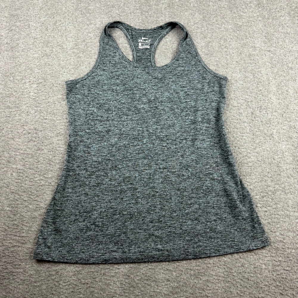 Nike Womens Dri-FIT Racerback Tank Top Grey Heather Space Dye Mesh‎ Back Medium